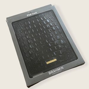 Brahmin Black Melbourne Genuine Leather Embossed Crocodile iPad Hard Shell Case